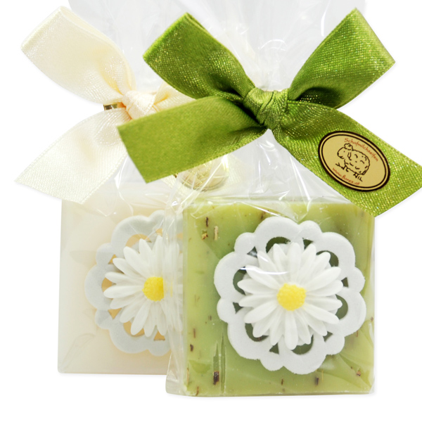 Sheep milk soap 35g decorated with a flower in a cellophane, Classic/verbena 