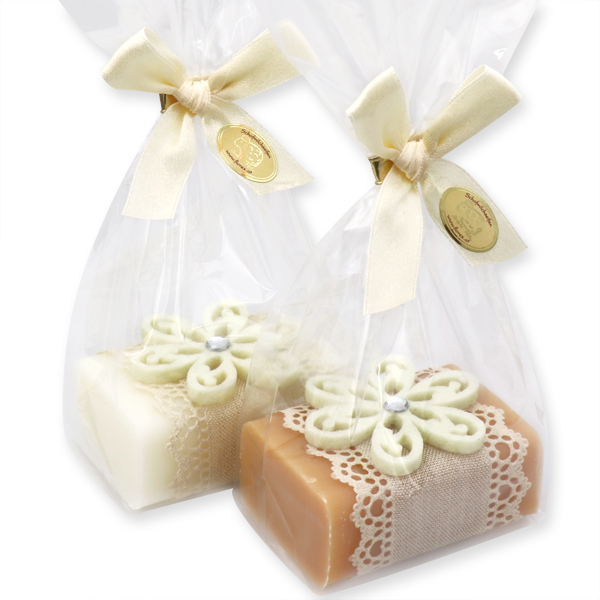 Sheep milk soap 100g, decorated with a flower in a cellophane, Classic/quince 