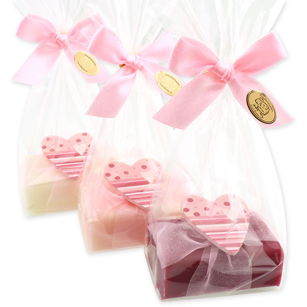 Sheep milk soap 100g, decorated with a heart in a cellophane, sorted 