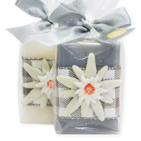 Sheep milk soap 100g, decorated with Edelweiss in a cellophane, Edelweiss 