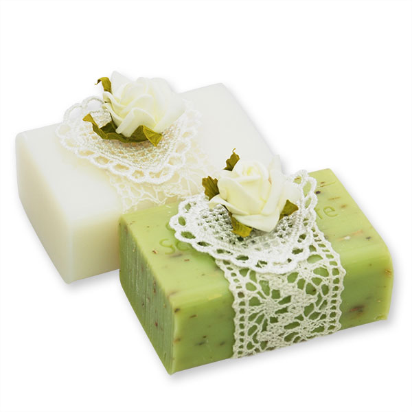 Sheep milk soap 100g, decorated with a rose, Classic/verbena 