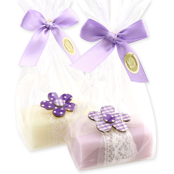 Sheep milk soap 100g, decorated with a flower in a cellophane, Classic/lilac 