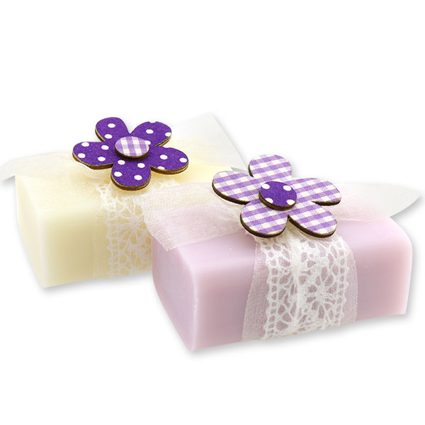 Sheep milk soap 100g, decorated with a flower, Classic/lilac 