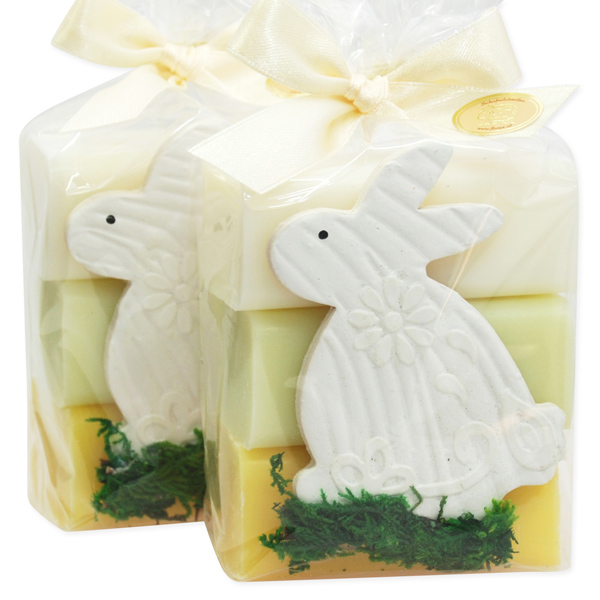 Sheep milk soap 100g, decorated with a rabbit in a cellophane, sorted 