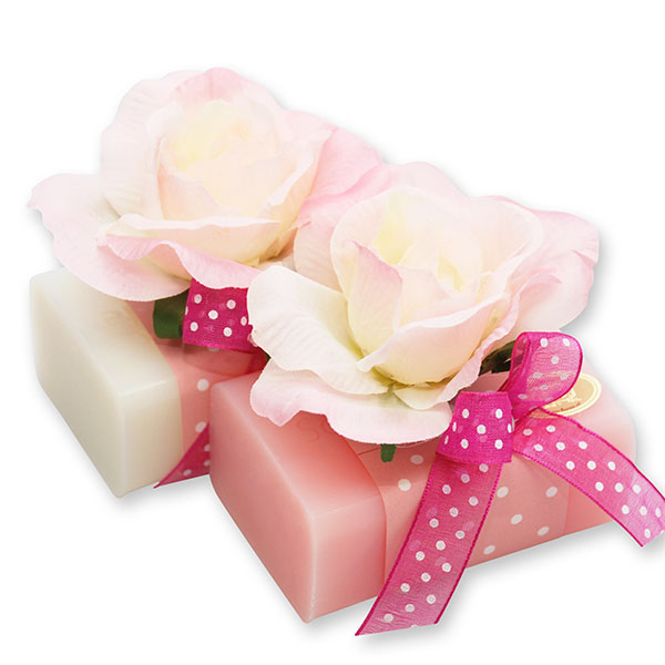 Sheep milk soap 100g, decorated with a rose, Classic/peony 