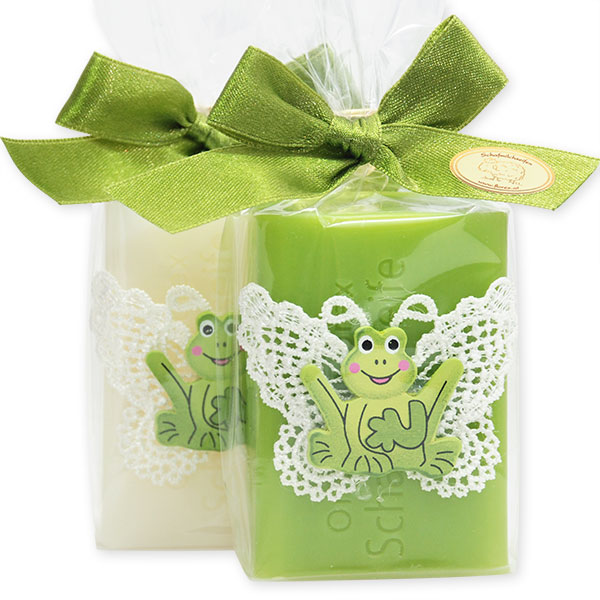 Sheep milk soap 100g, decorated with a frog in a cellophane, Classic/pear 