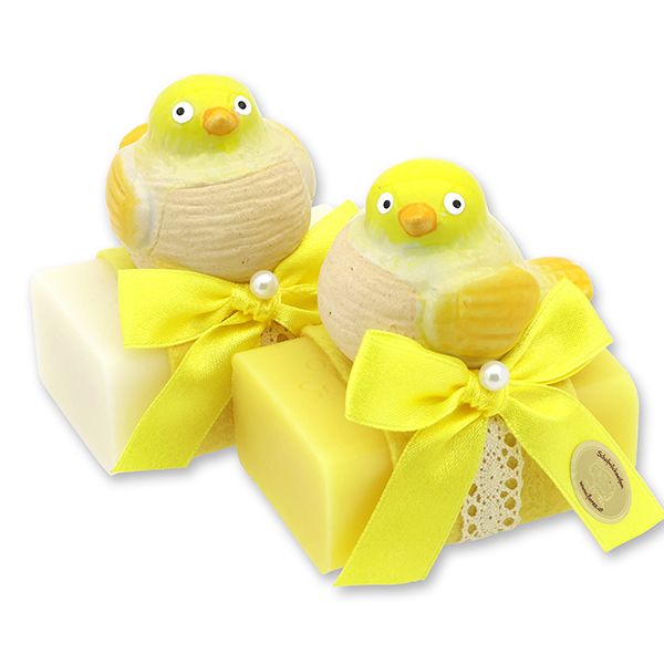 Schafmilchseife eckig 100g dekoriert mit Vogel, Classic/Grapefruit 