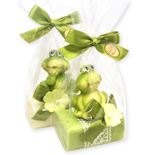 Sheep milk soap 100g, decorated with a frog in a cellophane, Classic/verbena 