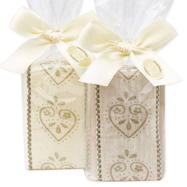 Sheep milk soap 100g, decorated with a heart ribbon in a cellophane, Classic/almond oil 