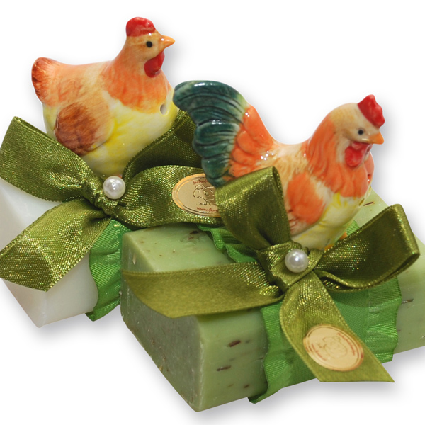 Sheep milk soap 100g, decorated with a rooster, Classic/verbena 