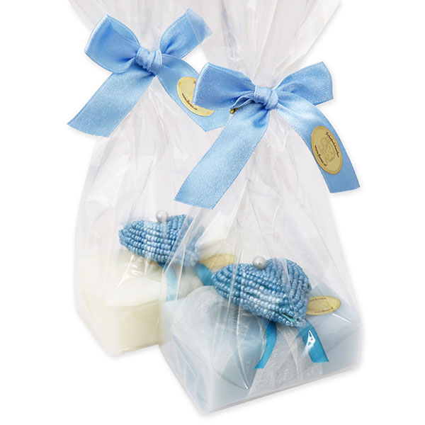 Sheep milk soap 100g, decorated with a heart in a cellophane, Classic/forget-me-not 