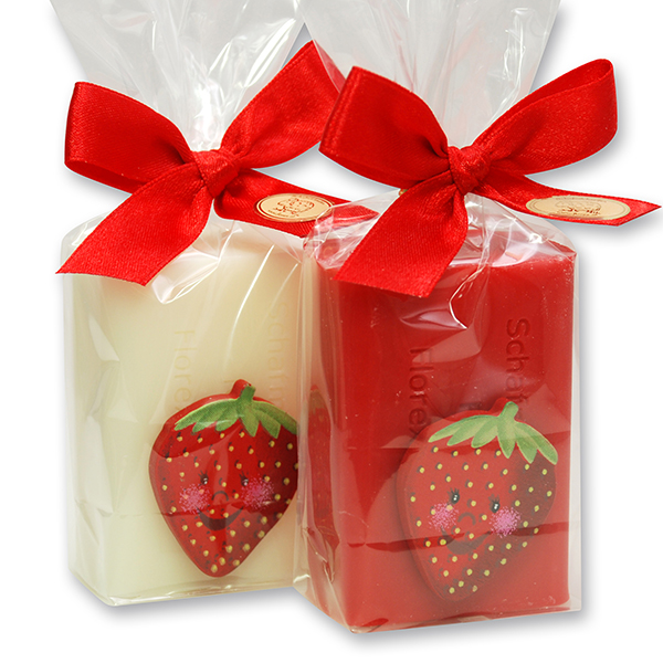 Sheep milk soap 100g, decorated with a strawberry in a cellophane, Classic/strawberry 