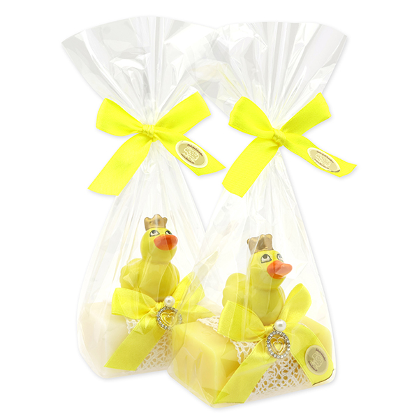 Schafmilchseife eckig 100g dekoriert mit Ente in Cello, Classic/Grapefruit 