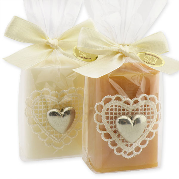 Sheep milk soap 100g, decorated with a heart in a cellophane, Classic/quince 