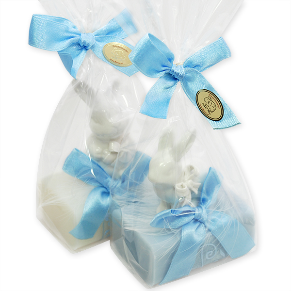 Sheep milk soap 100g decorated with a rabbit in a cellophane, Classic/Forget-me-not 