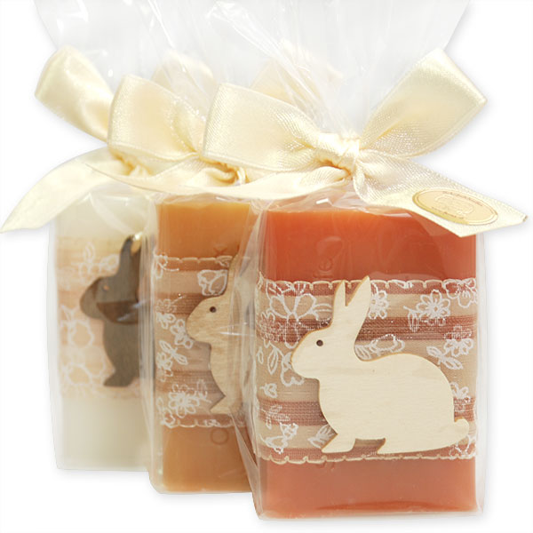 Sheep milk soap 100g, decorated with a rabbit in a cellophane, sorted 