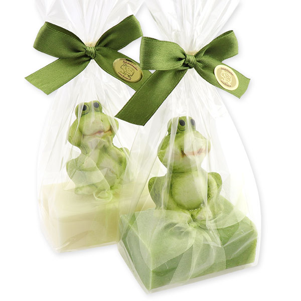 Sheep milk soap 100g, decorated with a frog in a cellophane, Classic/garden soap 