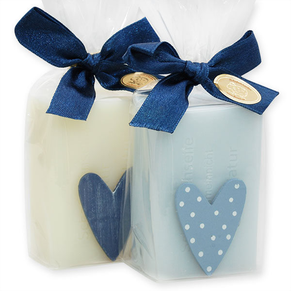 Sheep milk soap 100g, decorated with a heart in a cellophane, Classic/forget-me-not 