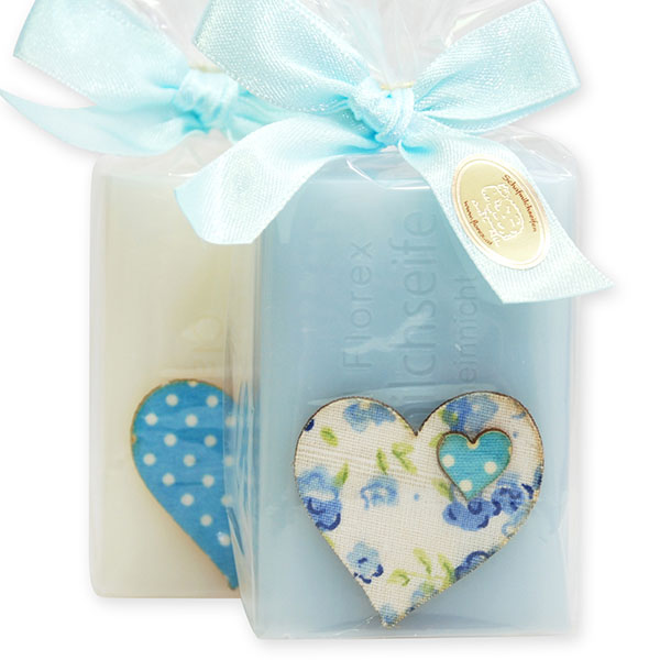 Sheep milk soap 100g, decorated with a heart in a cellophane, Classic/forget-me-not 