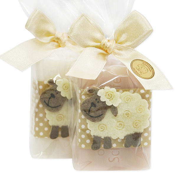 Sheep milk soap 100g, decorated with a sheep in a cellophane, Classic/allmond oil 