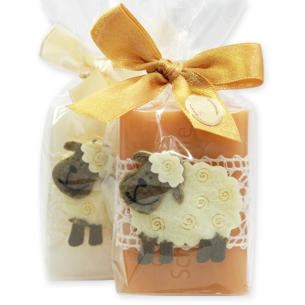 Sheep milk soap 100g, decorated with a sheep in a cellophane, Classic/quince 