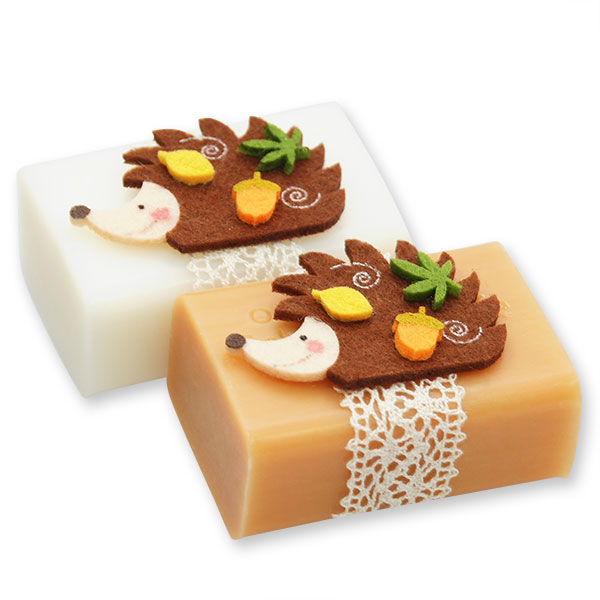 Sheep milk soap 100g, decorated with a hedgehog, Classic/quince 