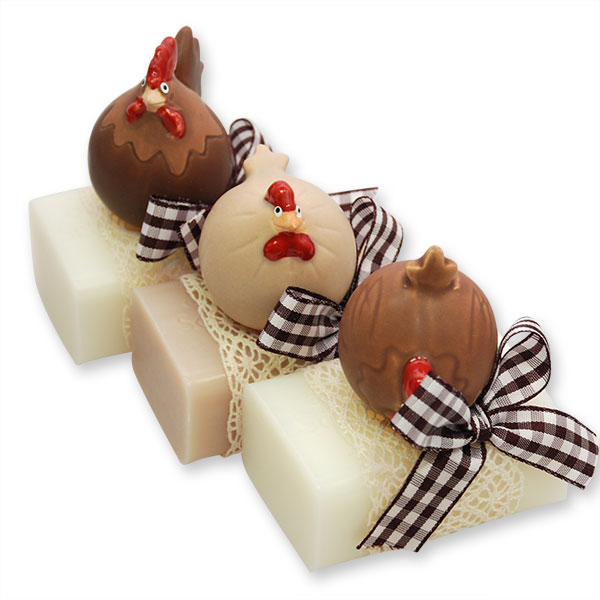 Sheep milk soap 100g, decorated with a hen, Classic/almond oil 