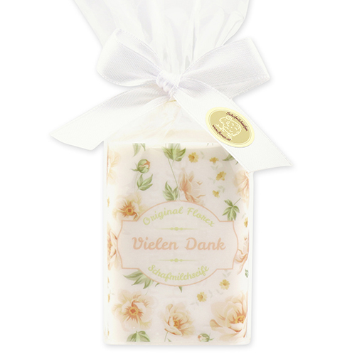 Sheep milk soap 100g in a cellophane bag "Vielen Dank", Christmas rose white 