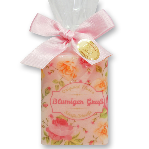 Sheep milk soap 100g in a cellophane bag "Blumiger Gruß", Peony 