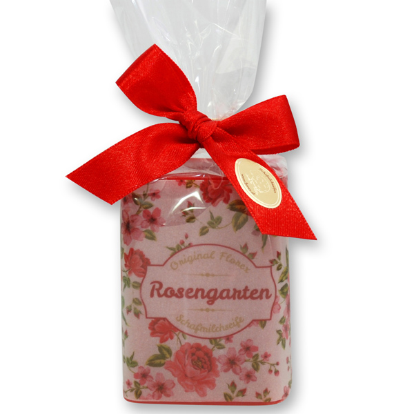 Schafmilchseife eckig 100g in Cello "Rosengarten", Rose 