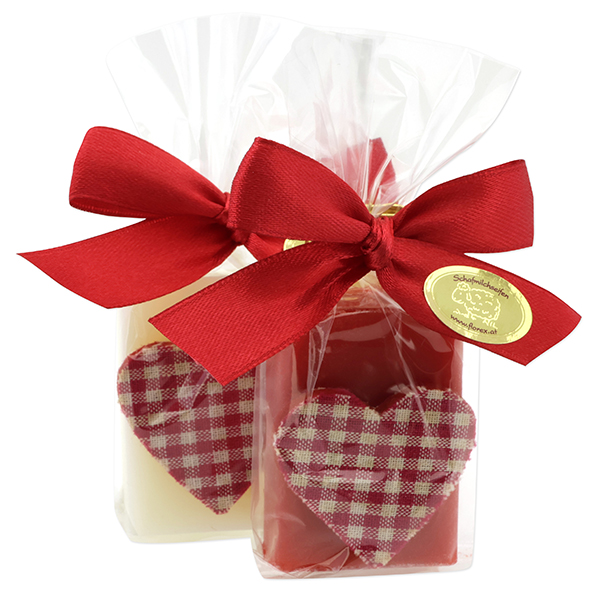 Schafmilchseife Gästeseife 25g dekoriert mit Herz rot kariert in Cello, Classic/Granatapfel 