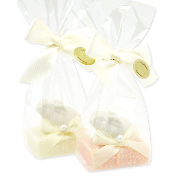 Schafmilchseife Gästeseife 25g dekoriert mit Hase in Cello, Classic/Pfingstrose 