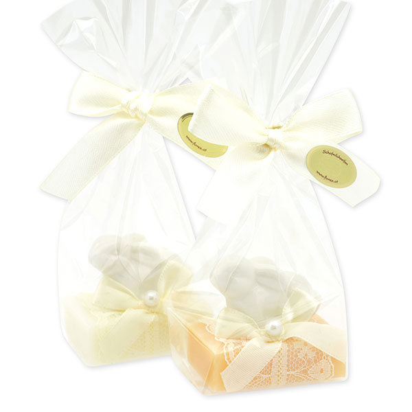 Schafmilchseife Gästeseife 25g dekoriert mit Hase in Cello, Classic/Zirbe 