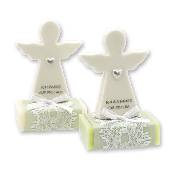 Sheep milk soap square 25g decorated with guardian angel with heart, Classic/Meadow flower 