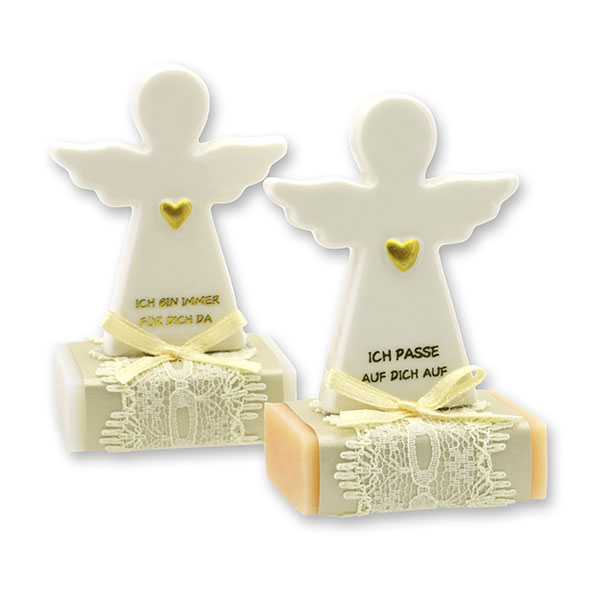 Sheep milk soap square 25g decorated with guardian angel with heart, Classic/Swiss pine 