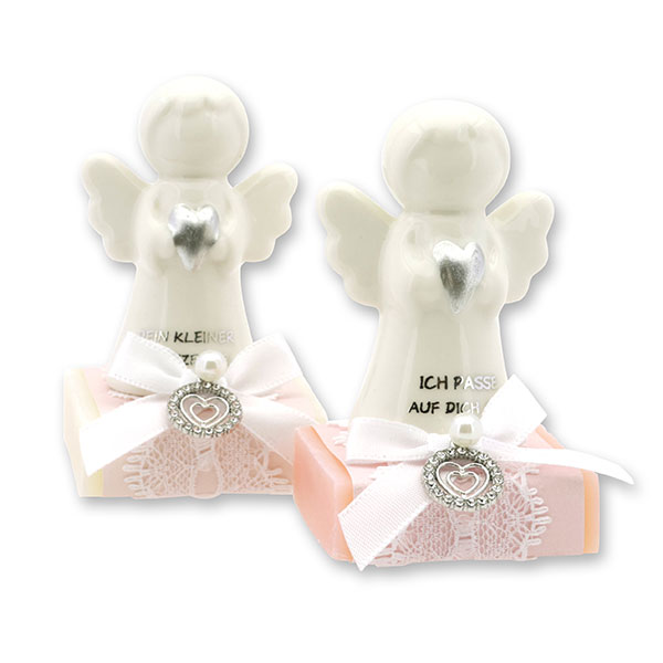 Sheep milk soap square 35g decorated with guardian angel with heart, Classic/Jasmine 