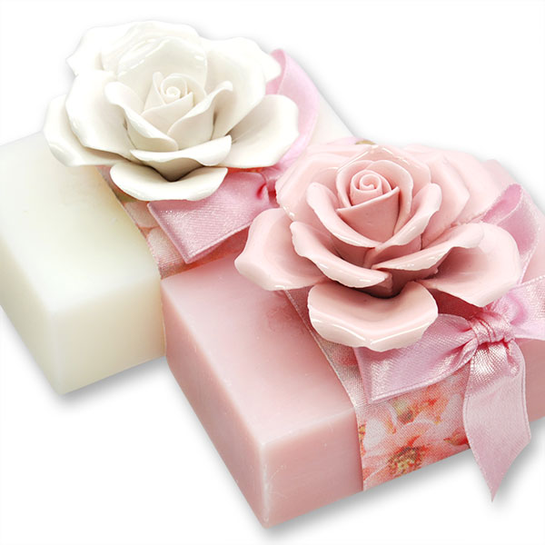 Sheep milk soap 150g, decorated with a flower, Classic/magnolia 