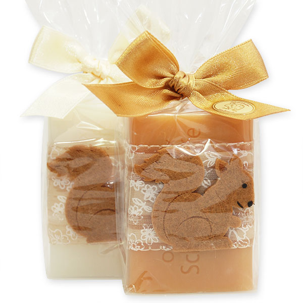 Sheep milk soap 150g, decorated with a squirrel  in a cellphane, Classic/quince 