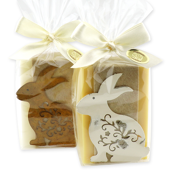 Sheep milk soap 150g, decorated with a rabbit in a cellphane, Classic/swiss pine 