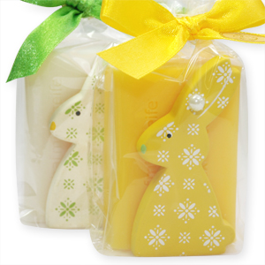 Sheep milk soap 100g decorated with a wood rabbit in a cellophane, Classic/sunflower 