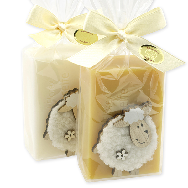 Sheep milk soap 150g decorated with a sheep in a cellophane, Classic/swiss pine 