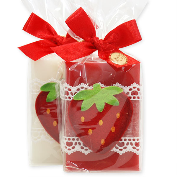 Sheep milk soap 150g, decorated with a strawberry in a cellphane, Classic/pomegranate 