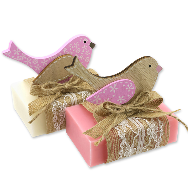 Sheep milk soap 150g decorated with a bird, Classic/Rose "Diana" 