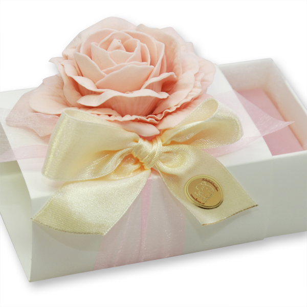 Sheep milk soap 150g in a box, decorated with a rose, Magnolia 