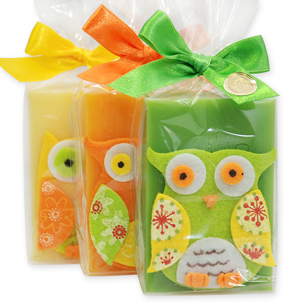 Sheep milk soap 150g, decorated with an owl in a cellophane, sorted 