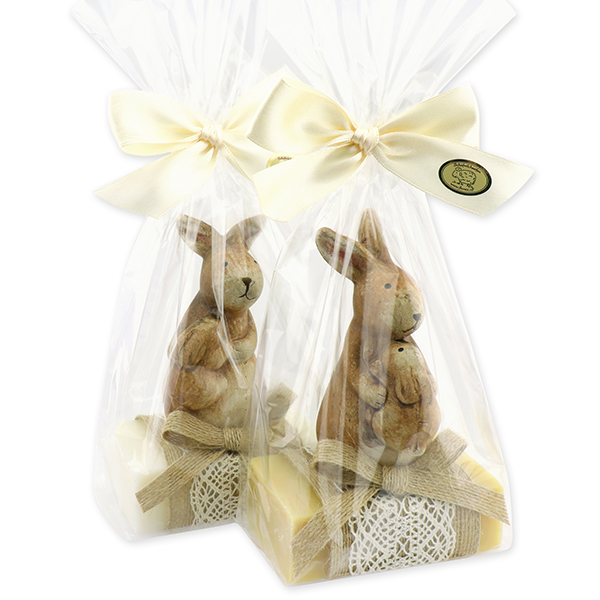 Sheep milk soap 150g decorated with a rabbit in a cellophane, Classic/swiss pine 