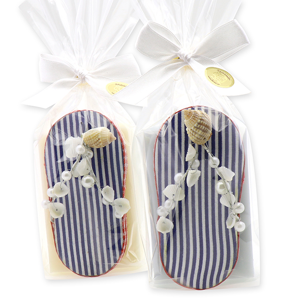 Sheep milk soap 150g, decorated with a shoe in a cellophane, Classic/'forget-me-not' 