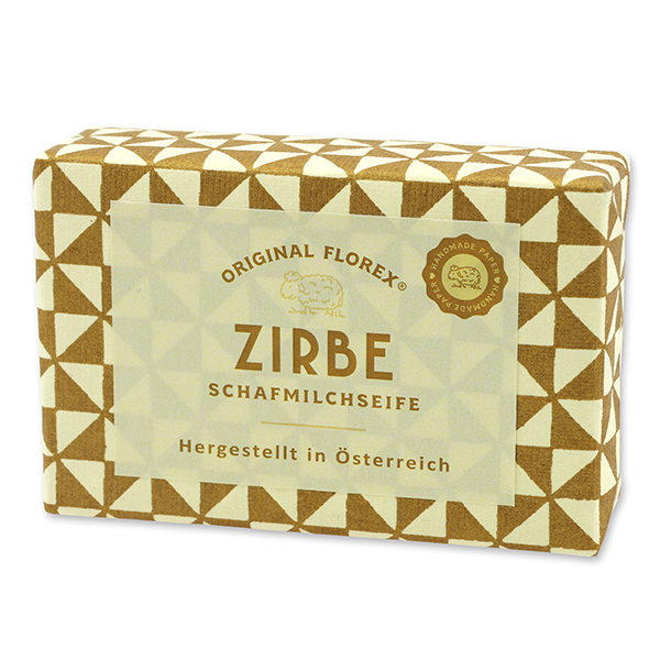 Schafmilchseife eckig 150g, "Handmade Paper" Zirbe 