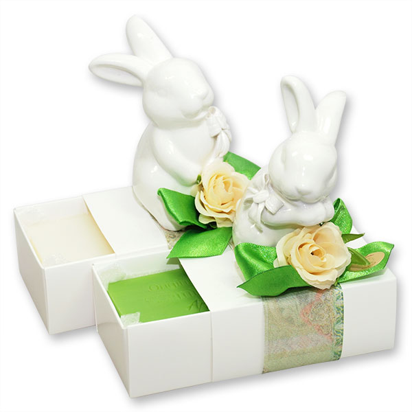 Sheep milk soap 150g in a box, decorated with a rabbit,  Classic/apple 