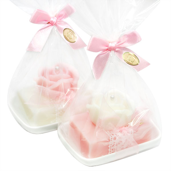 Sheep milk soap 150g on a soap dish, decorated with a rose 54g in a cellophane, Classic/peony 